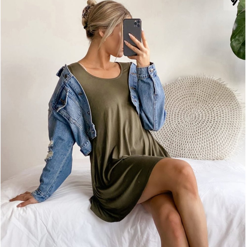 Forever 21 Simple Olive/Army Green T-Shirt Dress